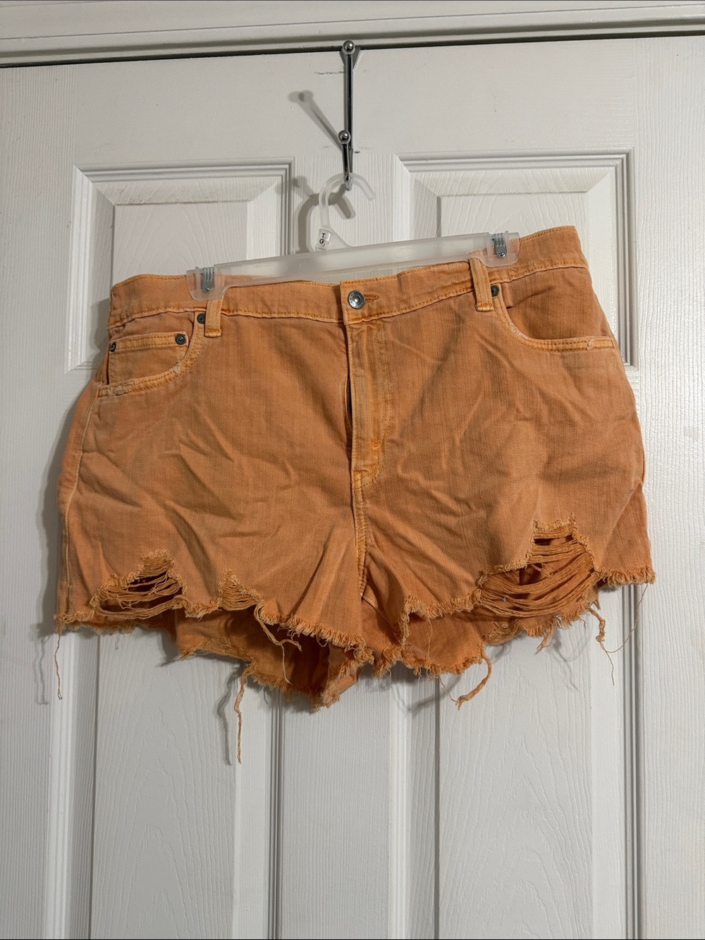 aerie Distressed Orange Denim Cutoff Shorts